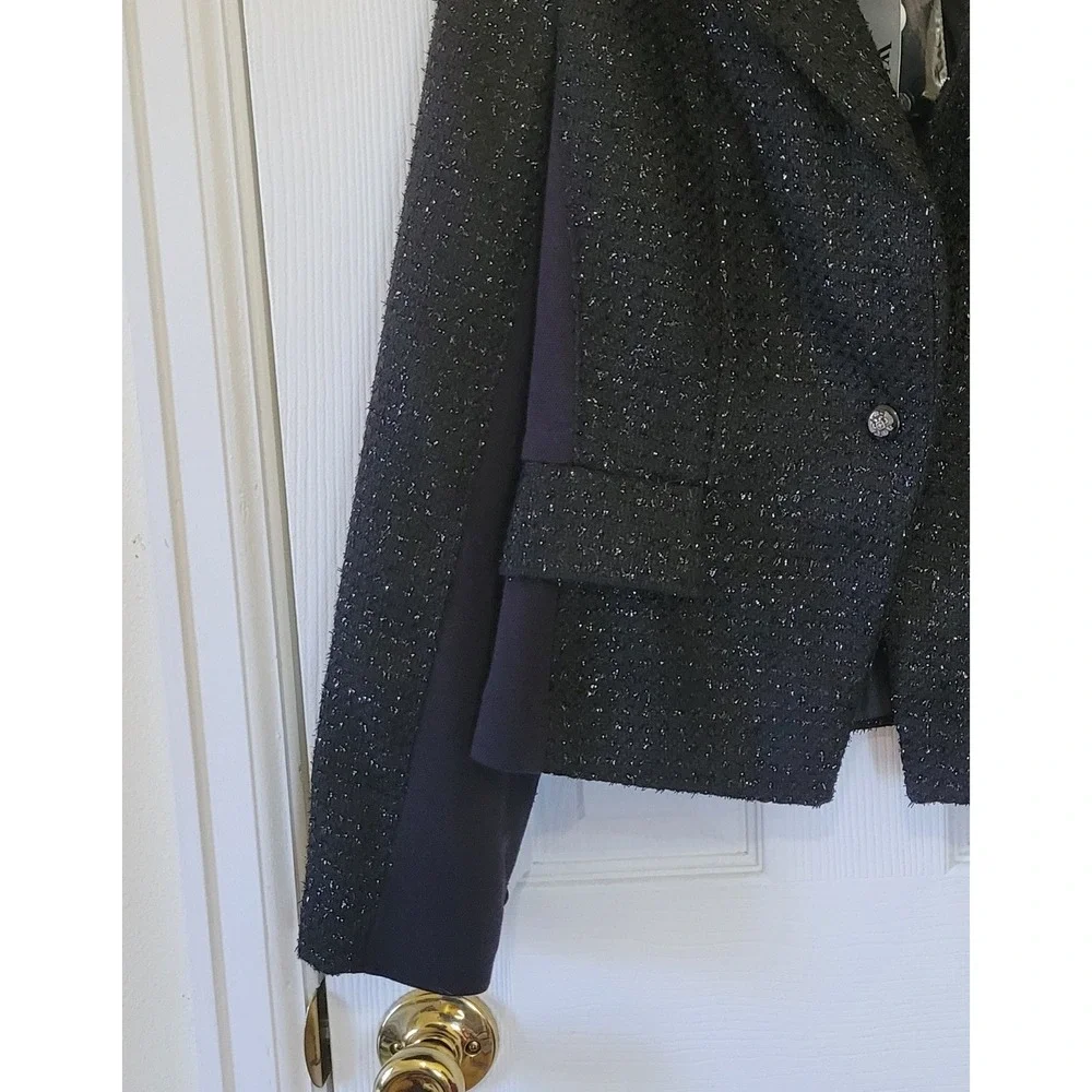 Worthington Black Tweed Blazer Metallic Shimmer Single‎ Button Jacket Womens L